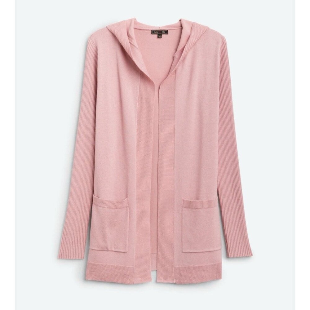 Lety & Me Weekend Womens Hooded Open Front Cardigan XS Pink Lounge Errand Soft